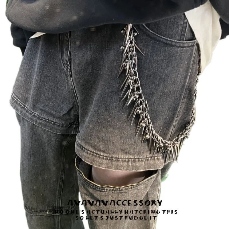 Punk Hip Hop Schwarz Gun Überzogene Niet Metall Biker Hosen Kette Männlich Frau Mode Rock Und Roll Zubehör Retro Schlüssel Kette
