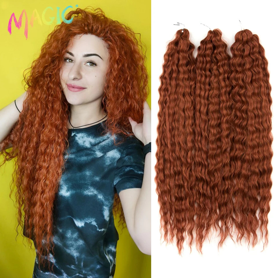 Magisches Häkelhaar, Lockenhaar, Wasserwelle, Twist, synthetisches Zopfhaar, Ombre-Blond, Rosa, 55,9 cm, tiefe Welle, Flechten, Haarverlängerung Image