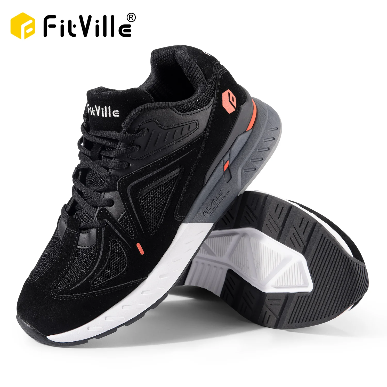 FitVille Herren-Wanderschuhe, extra breit, leicht, Sneakers für Plattfüße, Fußgewölbe, Fit-Ferse, Schmerzlinderung, rutschfeste Laufschuhe Image