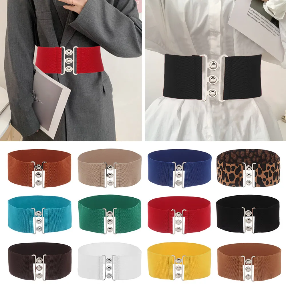 Frauen Mode Breiten Elastischen Gürtel Mehrfarbige Metall Schnalle Cinch Bund Casual Damen Mantel Taille Band Kleid Cummerbands Image