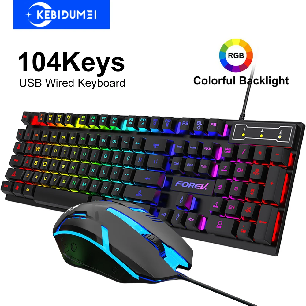 USB-Tastatur mit Kabel, RGB-Farb-Gaming-Tastatur, mechanische Haptik, 104 Tasten, Standardtastatur für Windows-Laptop-Computer Image