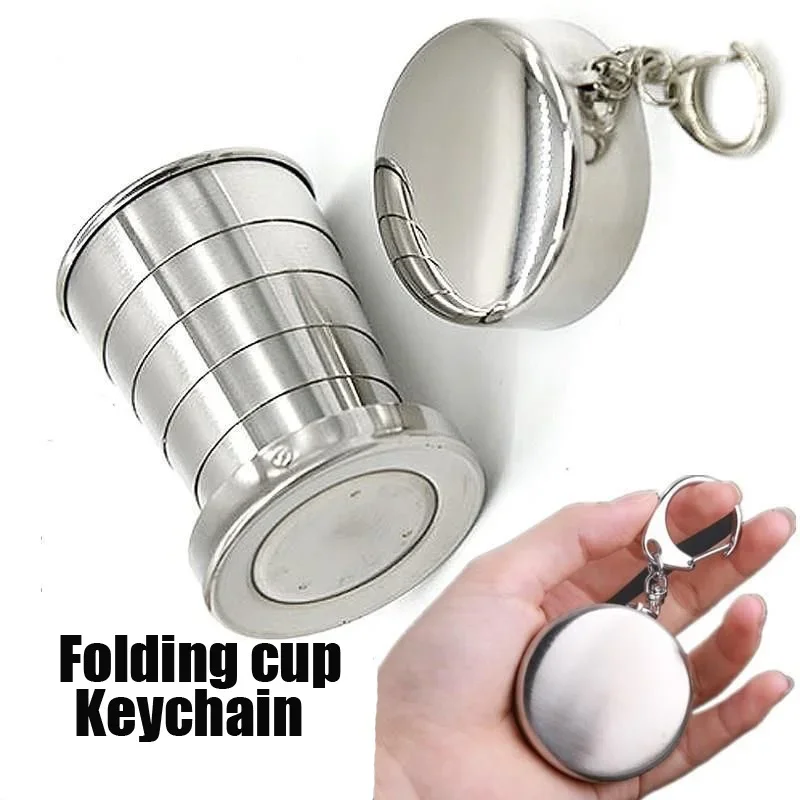 1Pc 75ML Edelstahl Klapp Tasse Schlüsselbund Edelstahl Klapp Versenkbare Tasse Teetassen Teegeschirr Klapp Glas
