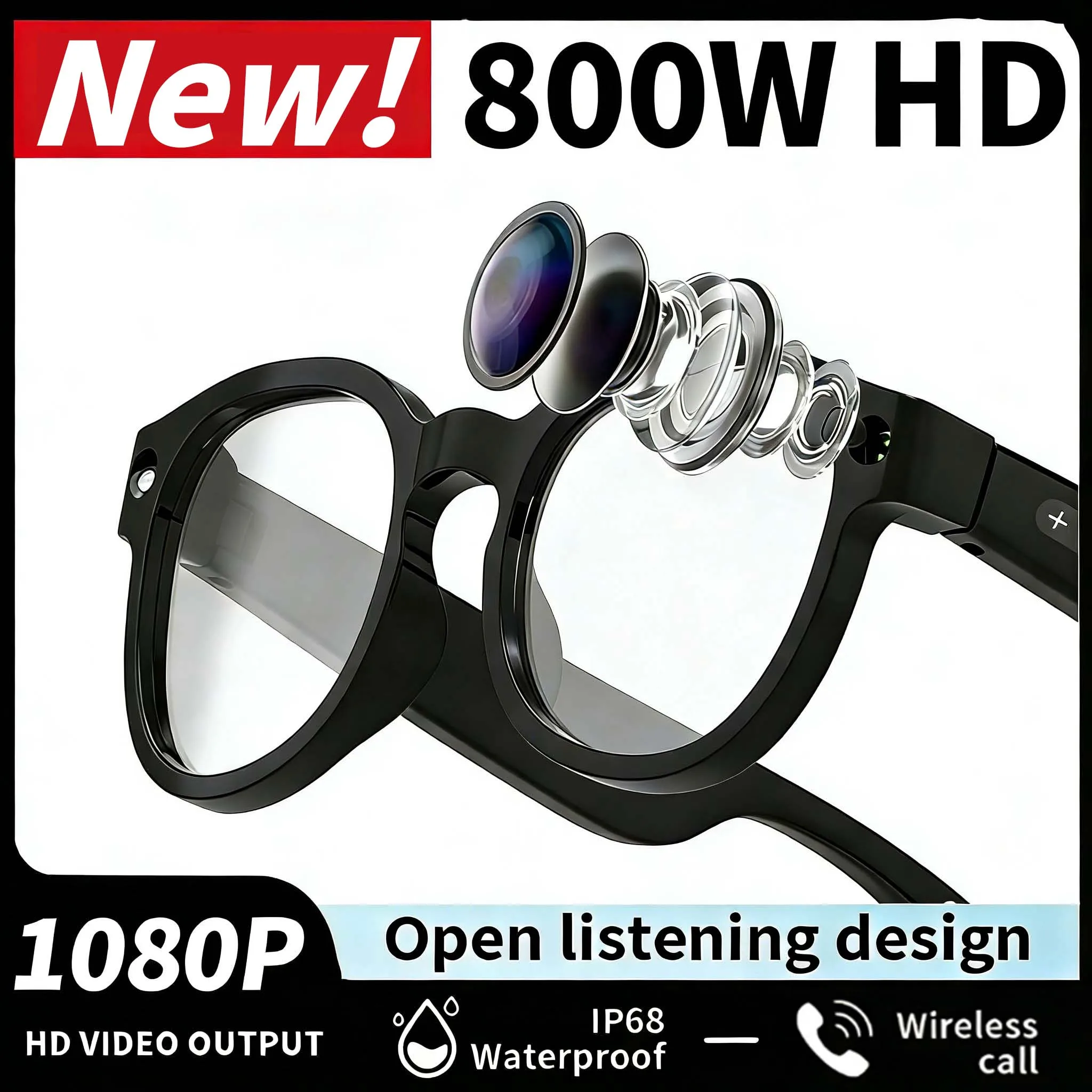 2026 Smart AI-Brille, Bluetooth-Kamera, Aufzeichnung von Videos, Fotoerkennung, Antwort über 100 Sprachen, Übersetzung, Musikwiedergabe, Männer und Frauen Image