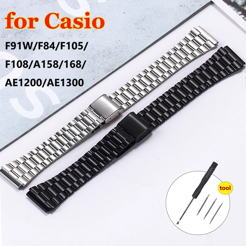 Uhrenarmband für Casio F-91W F105 F108 A158W A168 AE1200 AE1300 Ersatzarmband Metallarmband 18 mm Edelstahlarmband Image