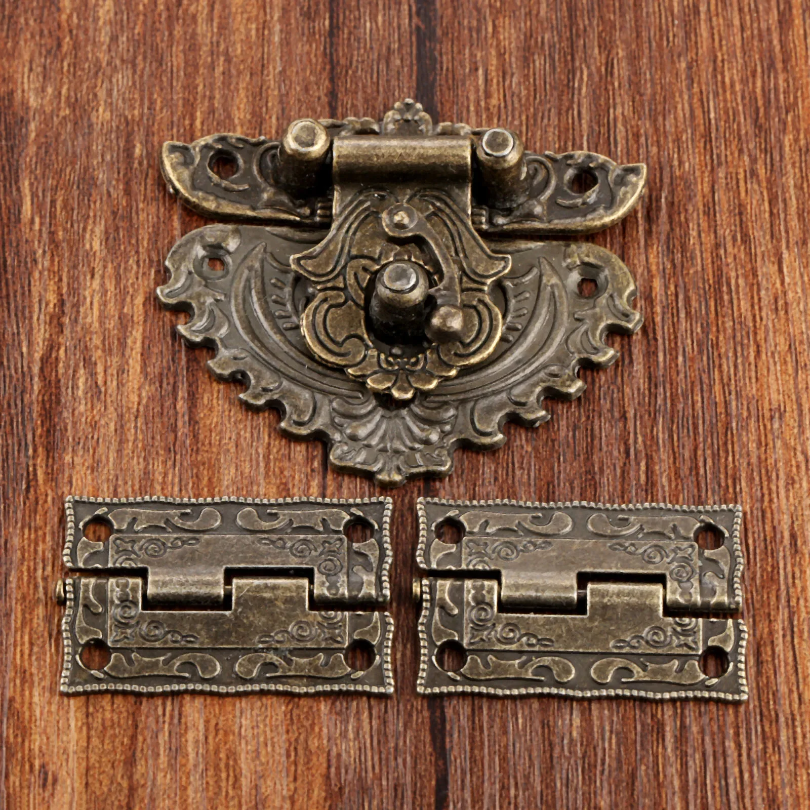 3 teile/satz Antike Bronze Vorhängeschloss Holz Box Latch Haspe + Koffer Schrank Scharnier Möbel Dekorative Hardware Retro
