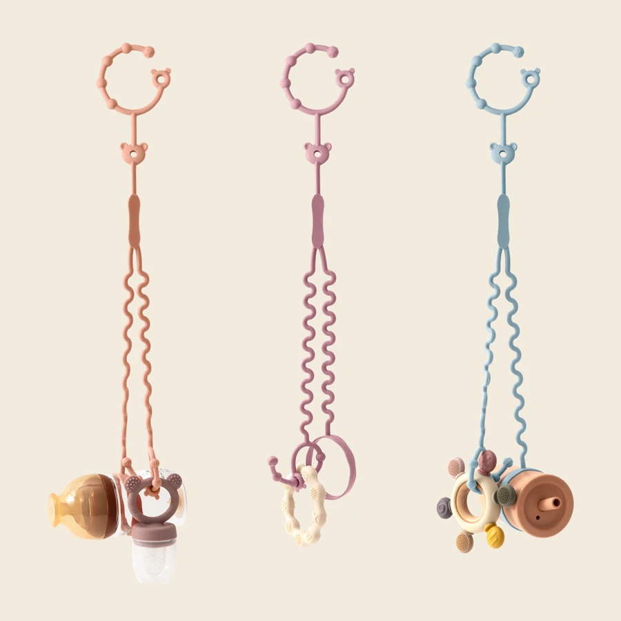 1PCS Baby Schnuller Kette Mit 2 Clips Infant Flasche Kette Einstellbare Silikon Schnuller Kette Beißring Spielzeug Kinderwagen Zubehör Image