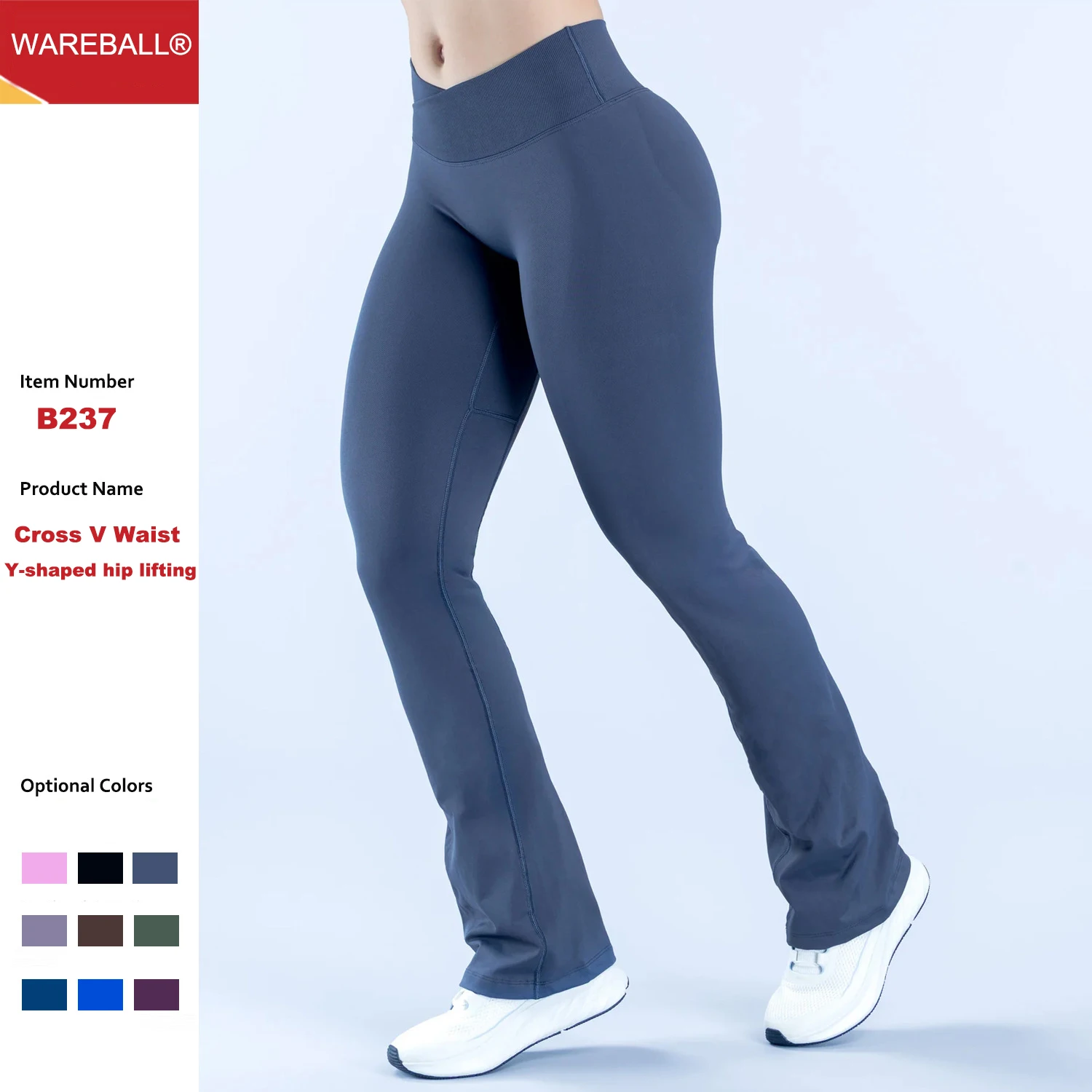 WAREBALL Yoga-Hose Schlaghose für Damen Hüftliftendes Nude-Feel Casual Weites Bein V-Taille Scrunch Skin Gym Sport Leggings Image