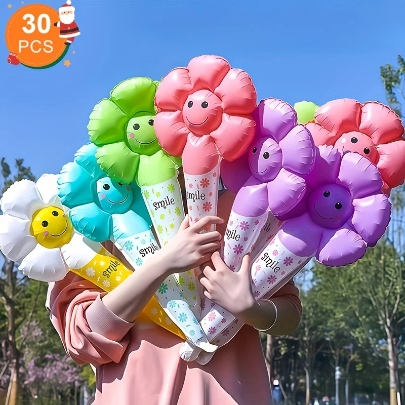 30 Handballons, Geburtstagsgeschenksballons, Halloween- und Weihnachtsdekorationen, Gänseblümchen-Gesichtsdesign, Partyzubehör für Kinder Image