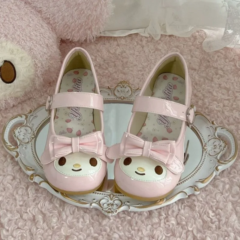 Sanrio Melody Lolita Prinzessin Schuhe Rosa Kawaii Cartoon Anime Stil Dekoration Flache Schuhe Mädchen Lolita Runde Kopf Prinzessin Schuhe Image