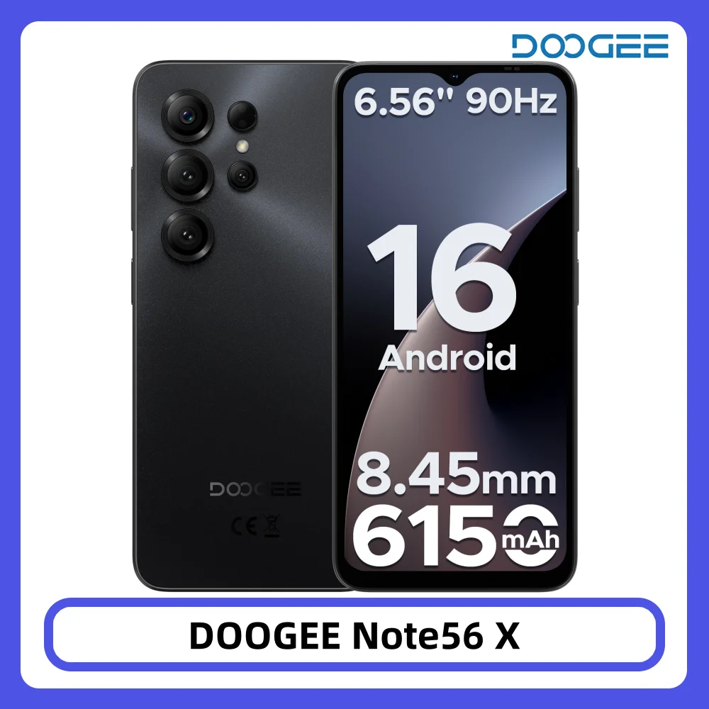 DOOGEE Note56 X Android 16 Smartphone 24 GB 64 GB 6,56 Zoll HD+ Bildschirm 6150 mAh großer Akku 8 MP + 5 MP Face Unlock Handy Image