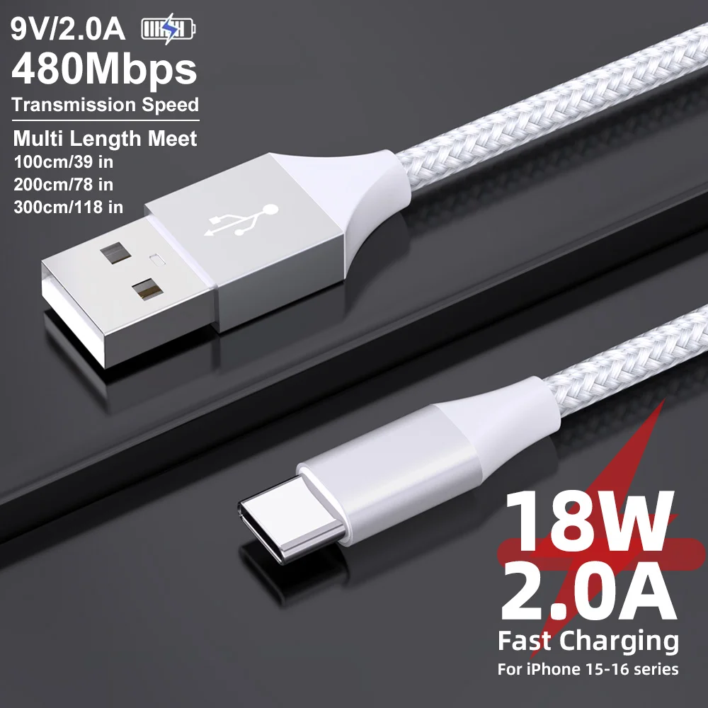 1M 2M 3M USB A auf Typ C Schnellladekabel langlebiges geflochtenes Nylonkabel 480Mbps kompatibel für oder iPhone16 15 Pro Max Samsung Image