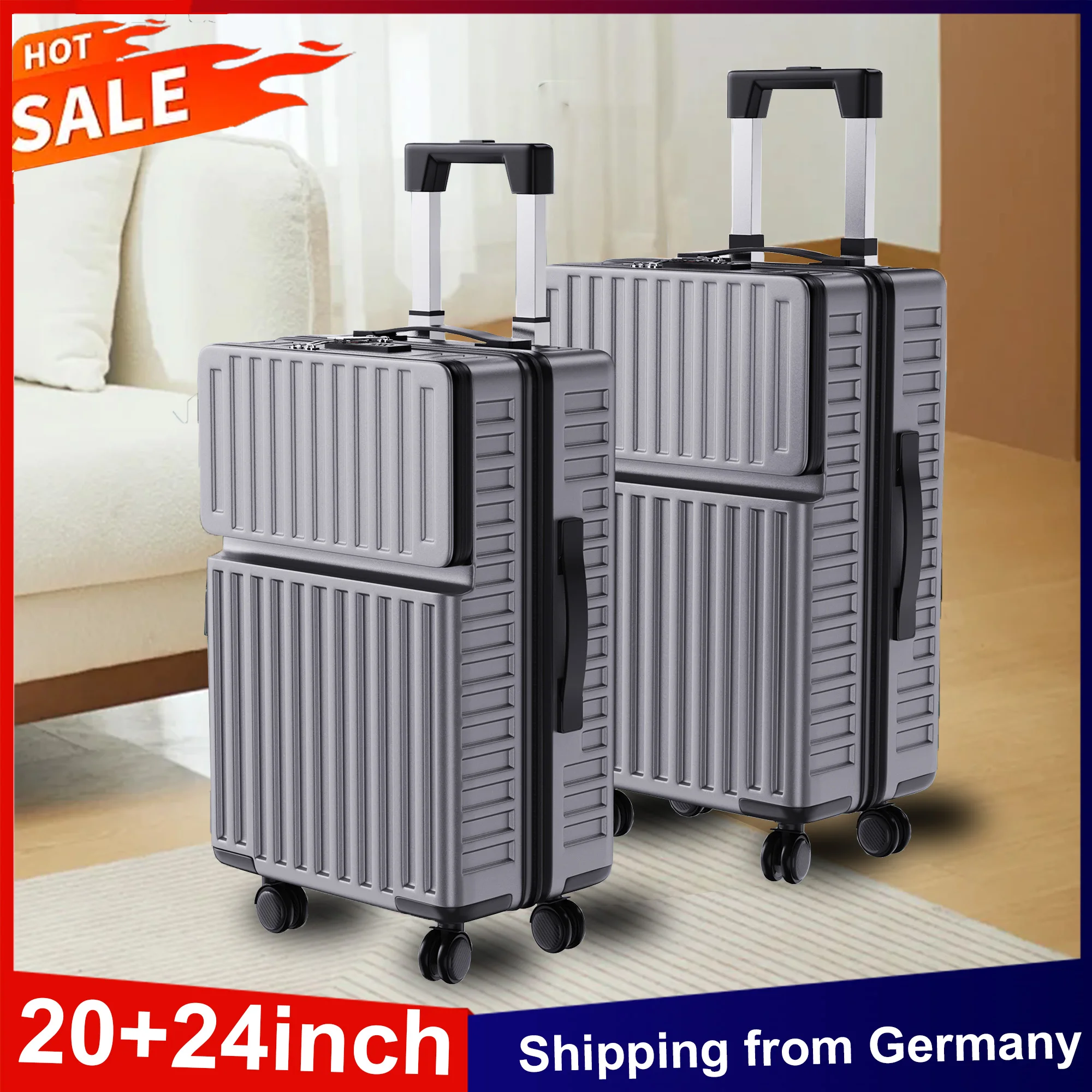 Anajqaqia 20+24 Zoll Gepäckset mit 2 Stück, mit TSA-Schloss und 360° ° Rotation Silent Wheels, ABS Hard Shell Hand Travel Trolley Koffer Image