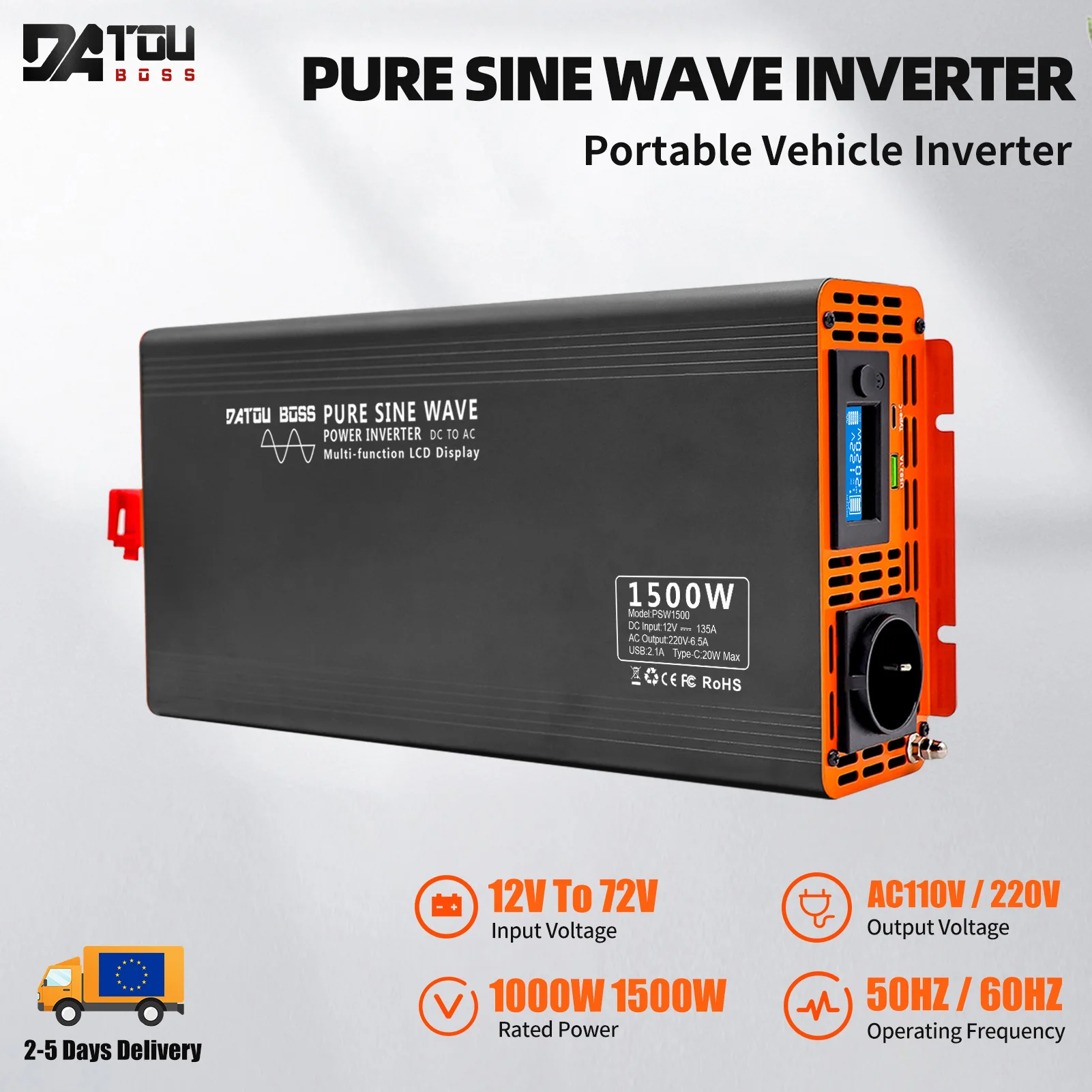 DATOUBOSS PSW-Serie reiner Sinus-Wechselrichter 4000 W DC 12 V ~ 60 V zu AC 220 V Wechselrichter Dauerleistung 2000 W Solar-Wechselrichter Image