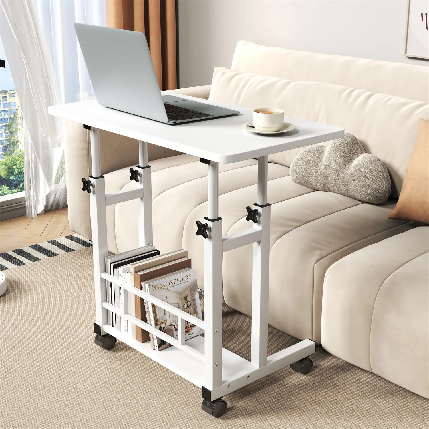 Mobiler Stehschreibtisch, höhenverstellbar, 80 x 40 cm, tragbarer Laptoptisch, rollende Computerarbeitsstation für das Heimbüro, Laufband