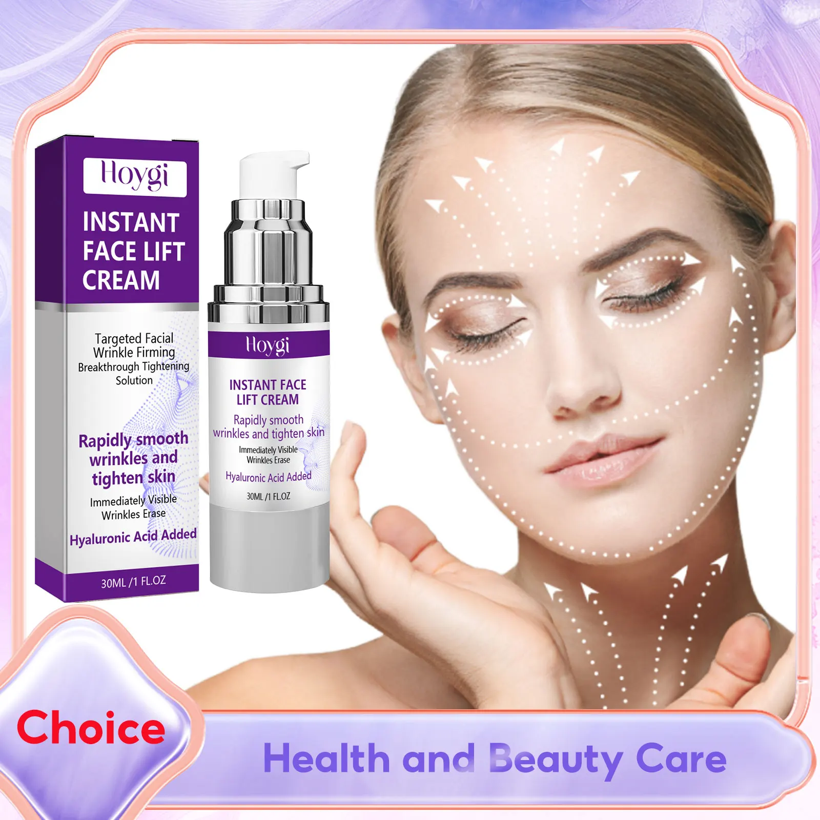 Sofortige Facelift-Creme, Hyaluronsäure, straffend, straffend, glättend, feine Linien, Falten, Aufhellung, Anti-Aging-Gesichtsfeuchtigkeitscreme Image