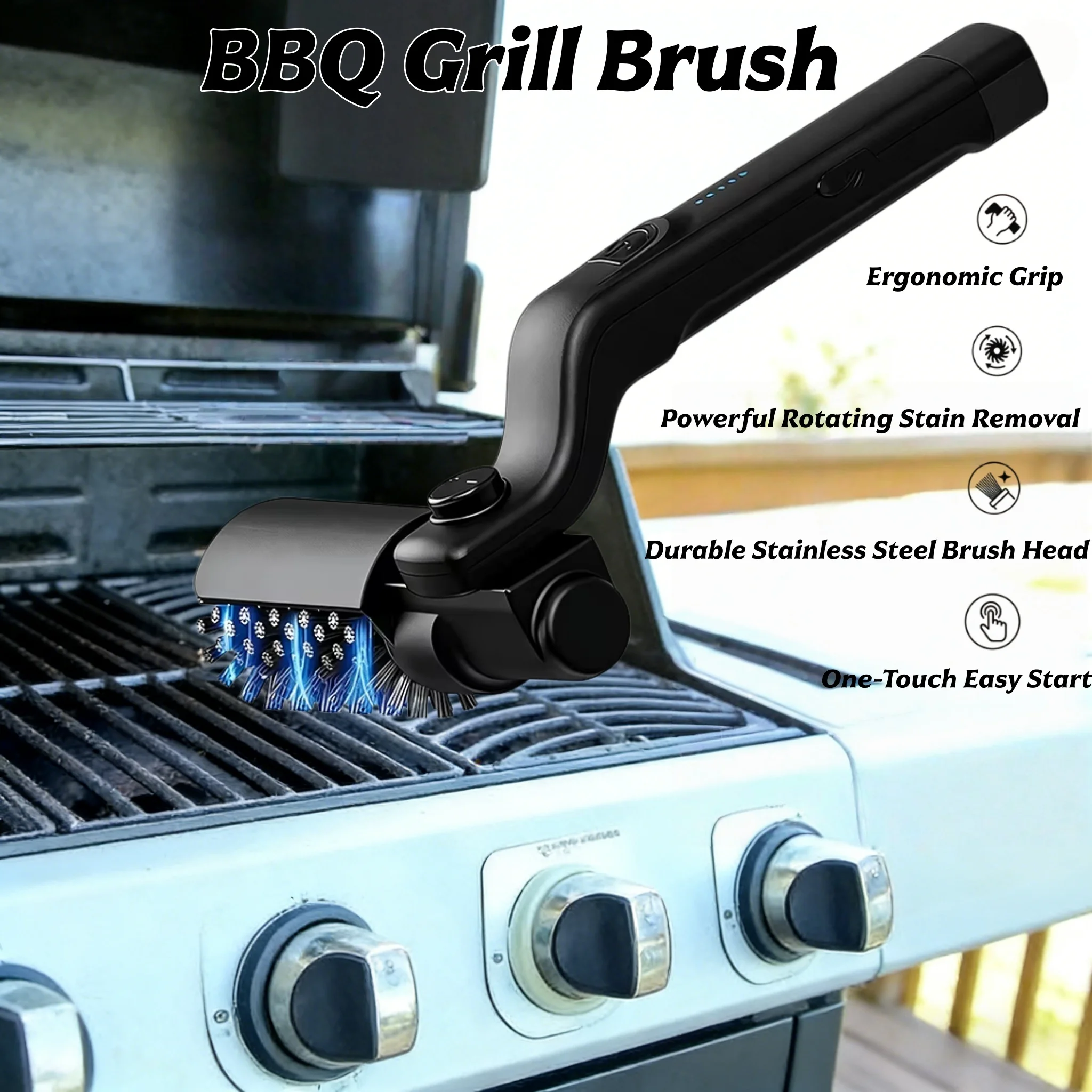 BBQ-Grillbürste mit 3 Geschwindigkeitsstufen, Elektrische Grillbürste, 180° ° Verstellbarer Kopf, 90-Minuten-Grillreiniger für Outdoor-Grills und Smoker Image