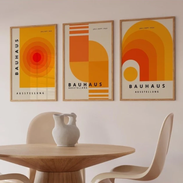 Orange & gelbe Bauhaus-Leinwanddrucke, Mid-Century Bauhaus, geometrisches Wandkunst-Poster für moderne Wohnzimmer, Schlafzimmer, Heimdekoration Image