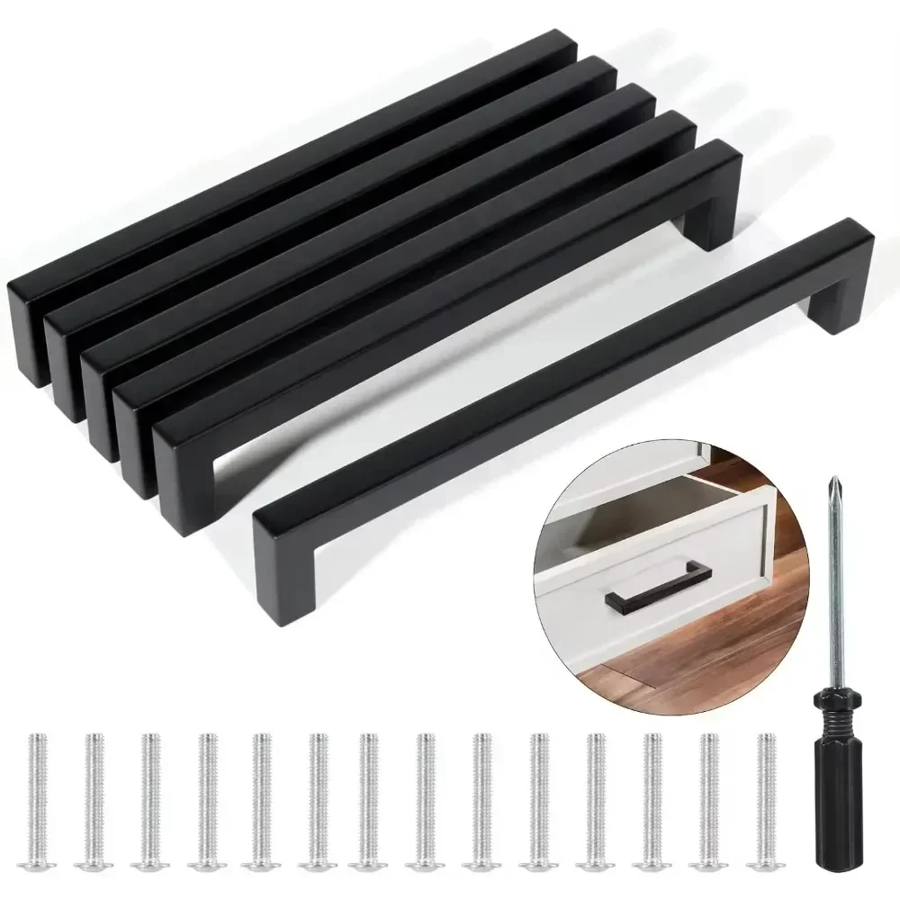6 Stück quadratische Möbelbeschläge Schrankgriffe Edelstahl Türgriffe Schrank Schubladengriffe 64 mm 128 mm 160 mm 224 mm 256 mm Image