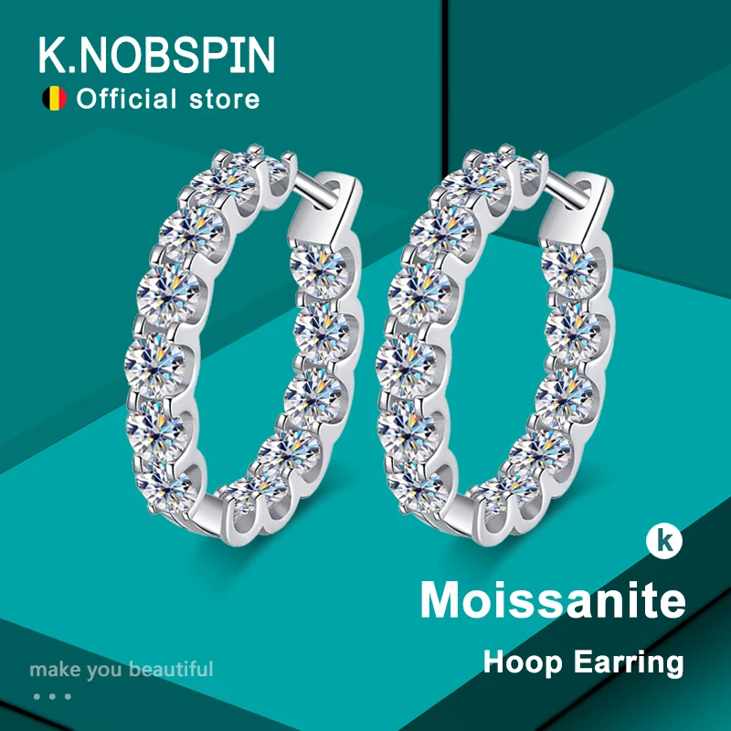 KNOBSPIN 2,6 ct D Farbe Moissanit Ohrring 925 Sterling Silber vergoldet Weißgold Creolen für Frauen Hochzeit Schmuck