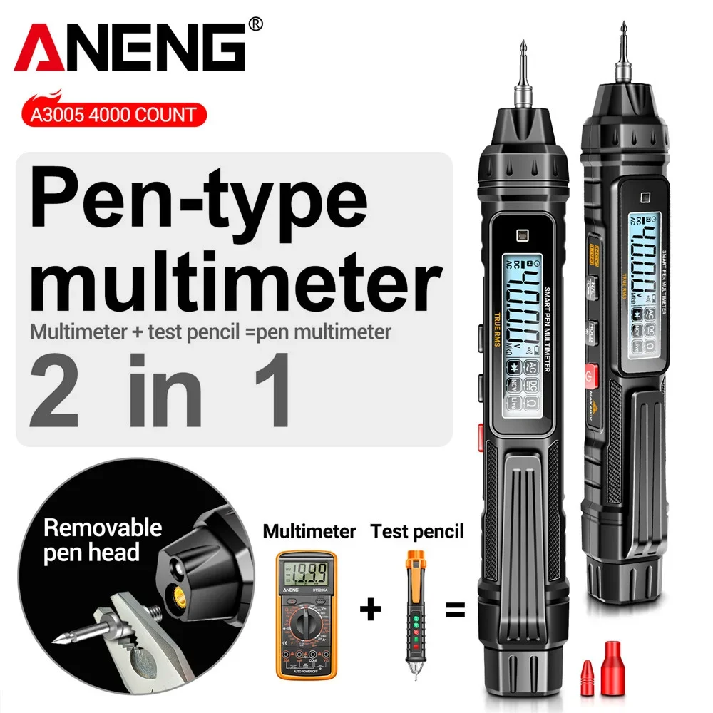 ANENG A3005 Digitales Multimeter, Stiftform, 4000 Messungen, professionelles Messgerät, berührungsloser Auto-AC/DC-Spannungs-, Ohm- und Diodentester für Werkzeuge Image