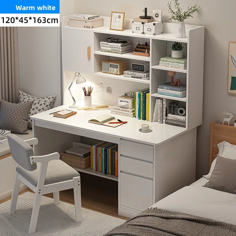 Stabiler Schreibtisch für Zuhause, Modernes Einfaches Bücherregal, Integrierter Schreibtisch für Studenten, Schlafzimmer, Lern- und Zeichentisch, Büro-Computertisch Image
