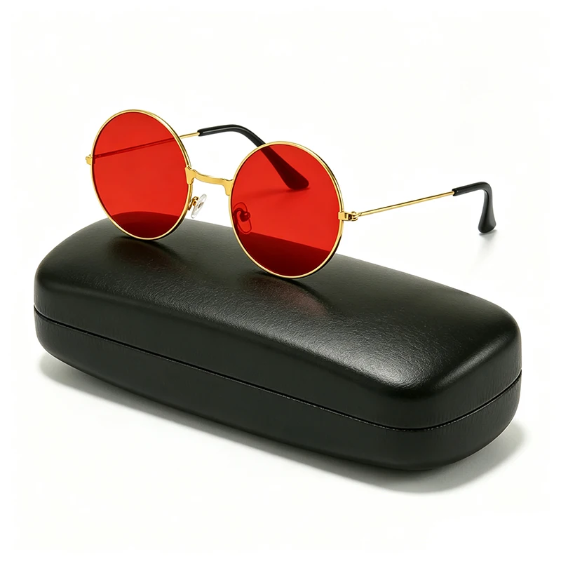 Klassische Vintage-Sonnenbrille mit rundem Rahmen für Männer und Frauen, Markendesign, ozeanrot, gelb, Metall, runde Sonnenbrille, Unisex-Brille 2026 Image