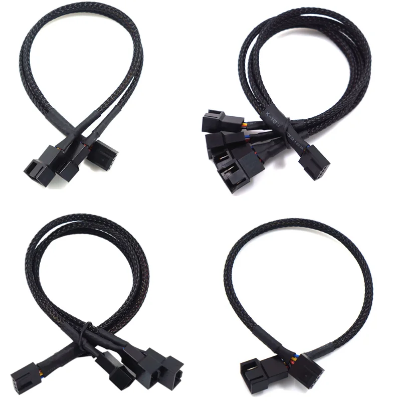 Neues 4-poliges Pwm-Lüfterkabel, 1 bis 4/3/2/1 Wege, Splitter, schwarz ummantelt, 27 cm Verlängerungskabel, Stecker, Pwm-Verlängerungskabel Image