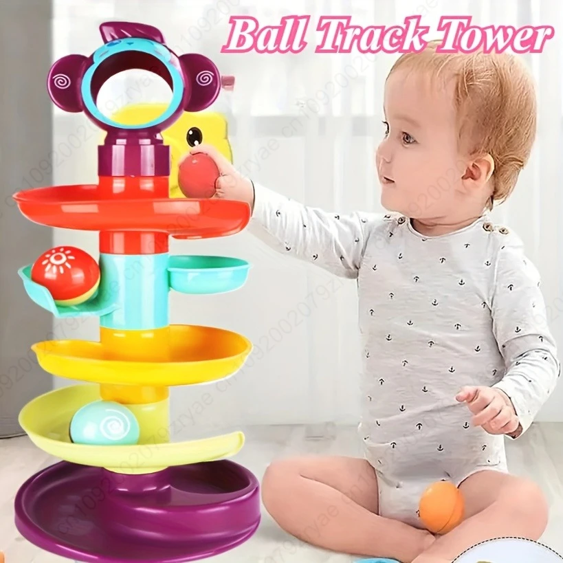 Baby Spielzeug Rotierenden Rolling Ball Pile Tower Gleiten Montessori Pädagogisches Spielzeug für Babys Kinder Stapeln Spin Track Neugeborenen Geschenk Image