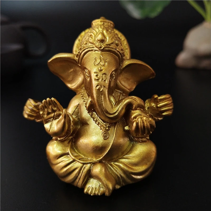 Gold Herr Ganesha Buddha Statue Elefant Gott Skulpturen Ganesh Figuren Künstlicher Stein Hausgarten Buddha Dekoration Statuen