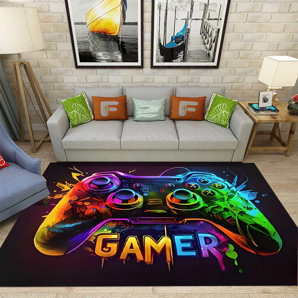 Gaming-Teppich für Jungenzimmer, Gamer-Teppich mit Game-Controller-Teppich für Game Room, Esports Room und Schlafzimmer-Bodenmatte mit Spielthema für Jungen Image