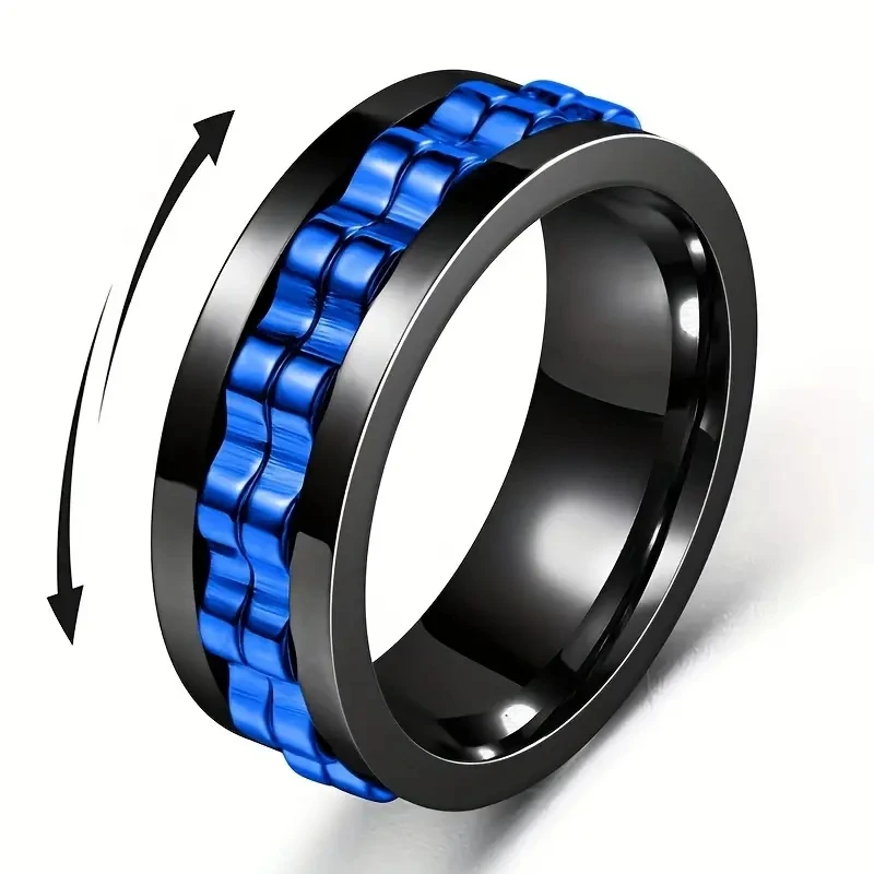 Anti Stress Edelstahl Ring Für Männer Getriebe Kette Rotierenden Angst Relief Spinning Zappeln Ringe Punk Schmuck Bague Homme Image