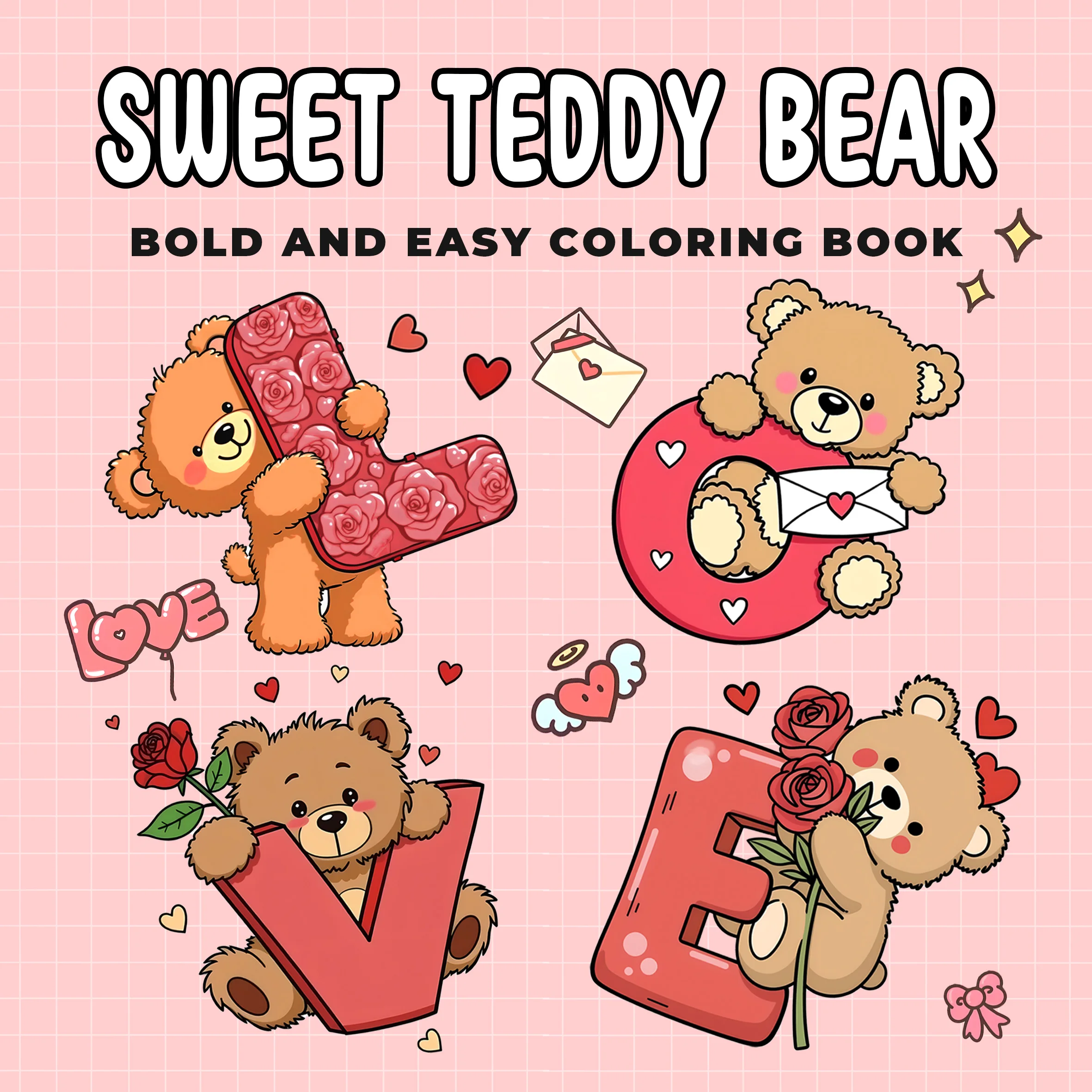 SWEET BEAR Malbuch mit kräftigen, einfachen Mustern für Erwachsene, niedliches Zeichenbuch, perfektes Geschenk für Party und Geburtstag Image
