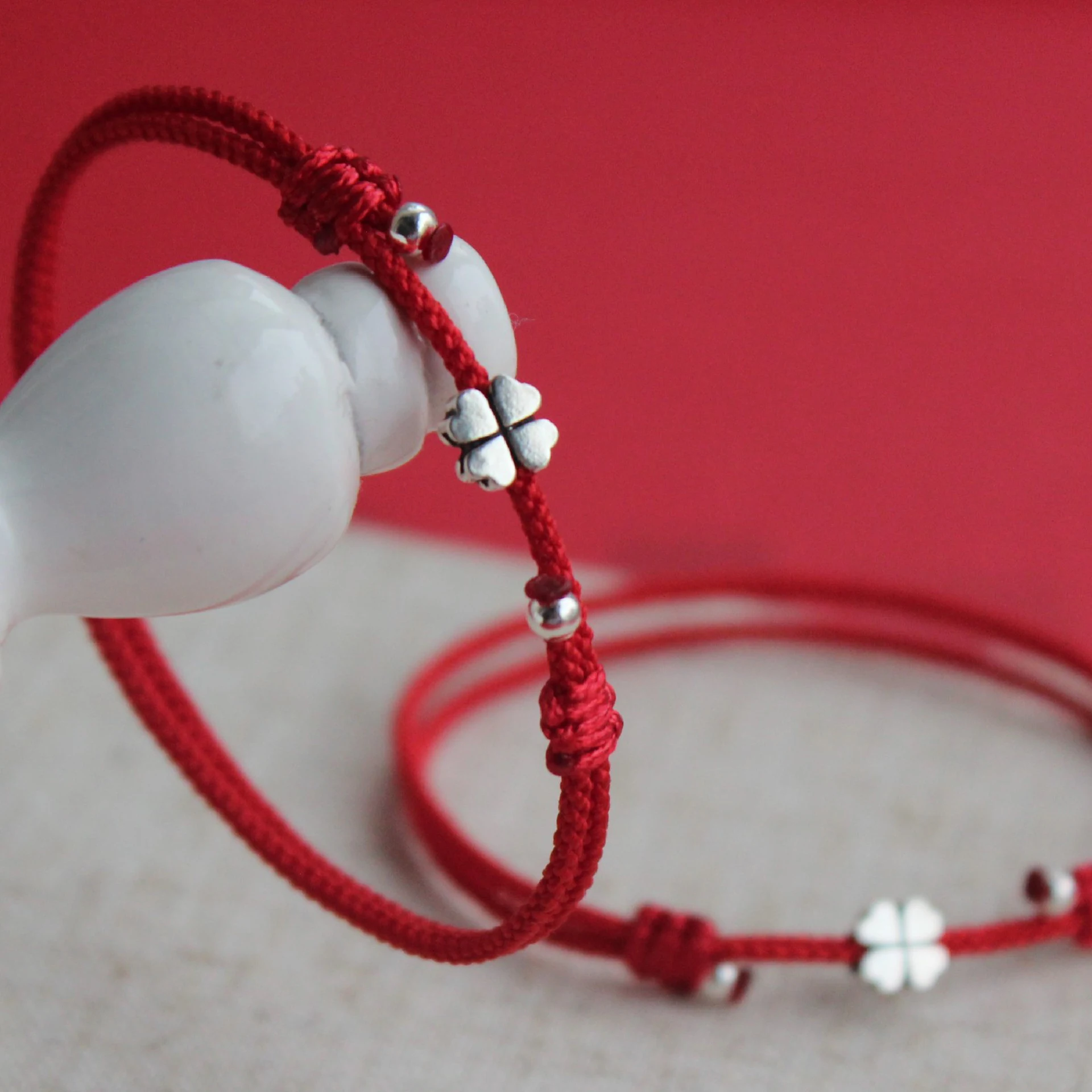 La Monada 21 cm Blatt Herz Roter Faden Für Hand 925 Sterling Silber Armband Frauen Seil Roter Faden Armbänder Für Frauen Silber 925