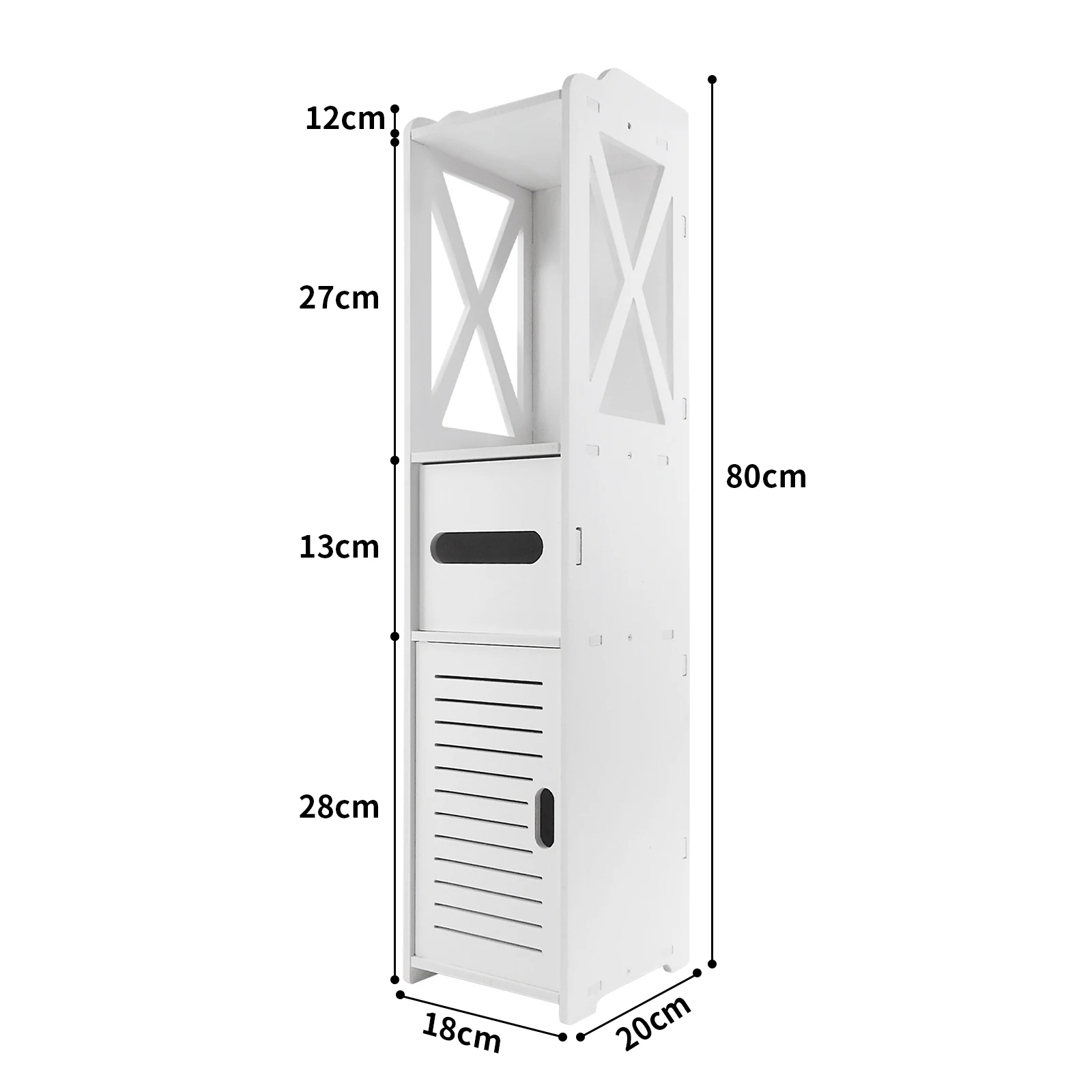 Badezimmerschrank mit Tür, 80 x 20 x 12 cm, schlank und hoch, PVC-Material wasserdicht, einfach zu installieren, leicht zu reinigen,