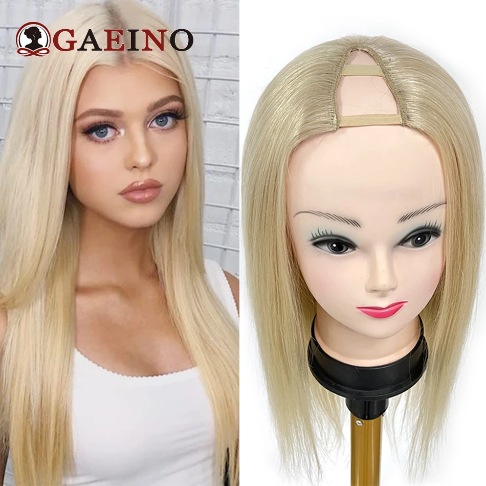 Gerade v Teil Haar Perücken echte remy Haar blond leimlos kein Auslassen v Teil Perücke natürliche Menschenhaar Perücke für Frauen 14-28 Zoll Image