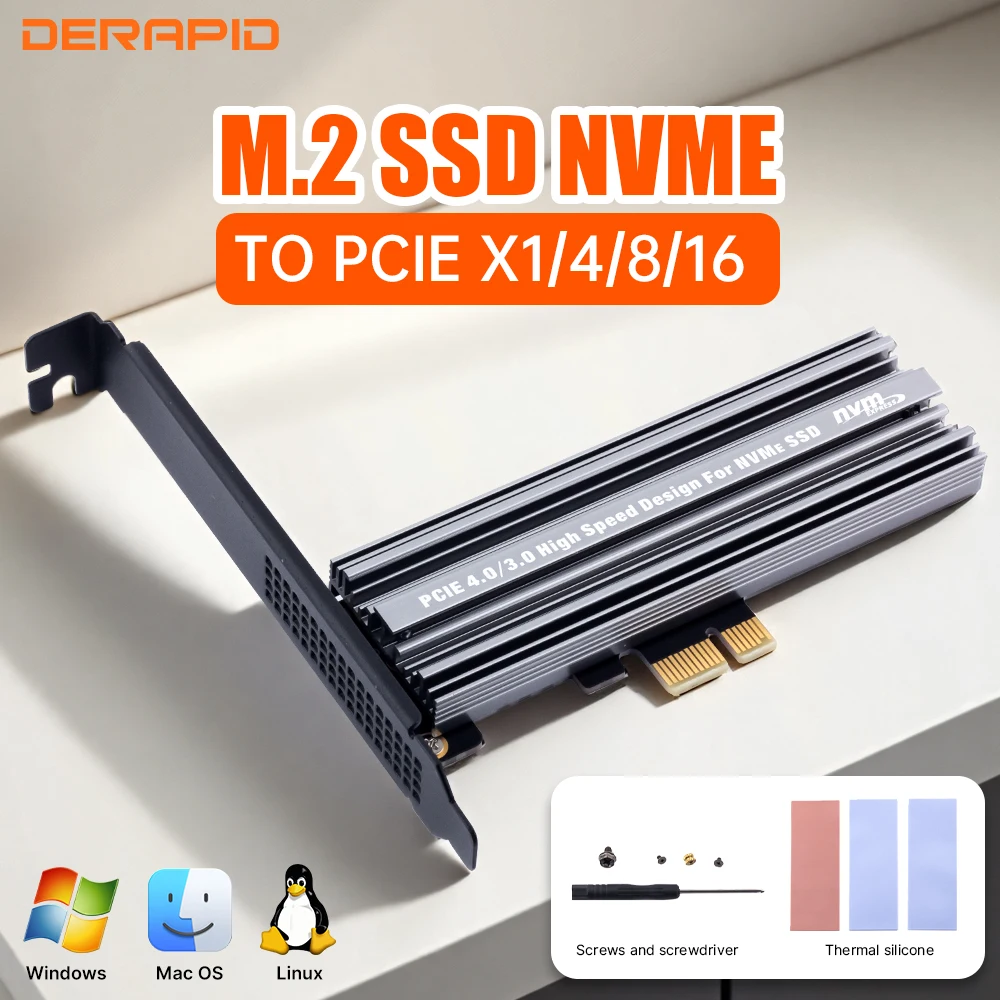 M.2 NVMe-Adapterkarte B&M-Schlüssel auf PCIe 4.0/3.0 X1 X4 X8 X16-Schnittstelle für PC, kompatibel mit 2230 2242 2260 2280 SSD-Festplatte Image