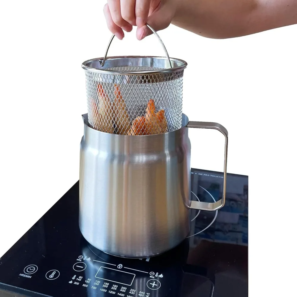 2-Liter-Fritteusentopf aus Edelstahl mit Korb und Ölsieb, Frittiertopf aus Edelstahl 304 für Pommes Frites, Huhn