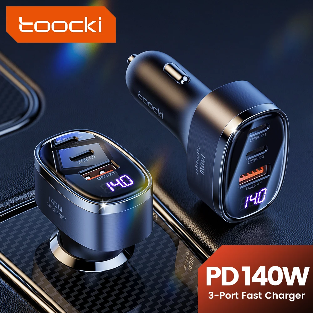 Toocki 140W USB-Autoladegerät für iPhone 17 16 Samsung PD 3.0 Schnellladung LED-Anzeige Schnelllade-USB-Typ-C-Autotelefonladegerät Image