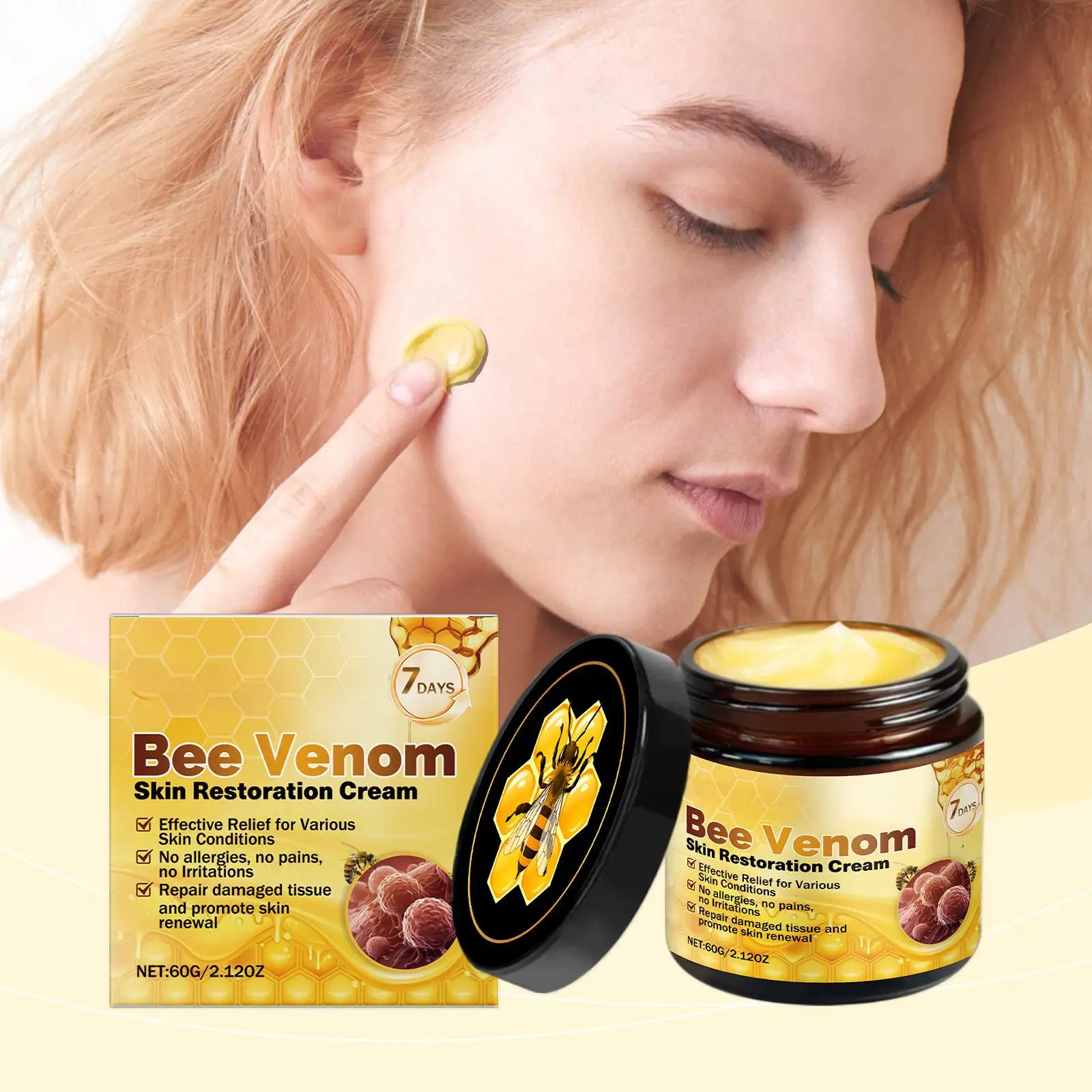 Bienengif-Hautbehandlungscreme, Hautunreinheiten-Entferner, feuchtigkeitsspendende Hautelastizität, erhöhte glatte Körperpflege, Bienengif-Creme, 60 g Image