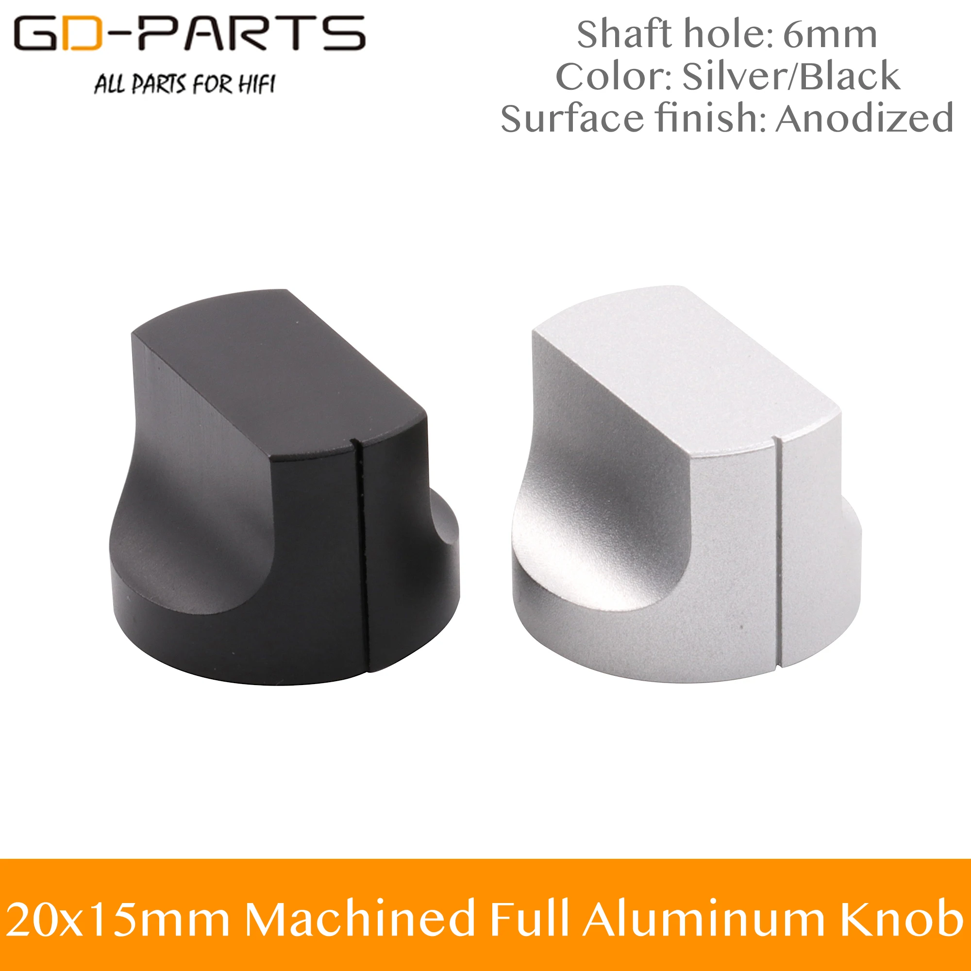 20x15mm Schwarz Silber Bearbeitete Massive Vollaluminium Lautstärkeregler Für Gitarrenverstärker CD-Player DAC Rohrverstärker Potentiometer 6mm 6,4mm Loch Image
