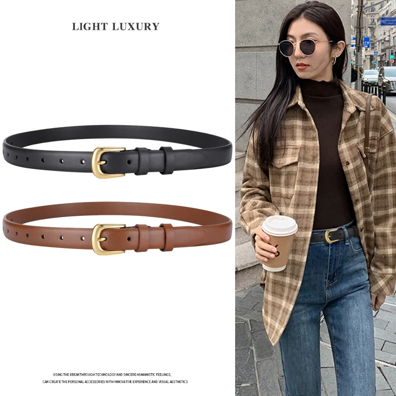 Damengürtel, modischer Dornschließe, dünner Gürtel, echter Luxus, weicher Gürtel für Damen mit Cargohose, Jeans, winddichter Gürtel, PU-Gürtel Image