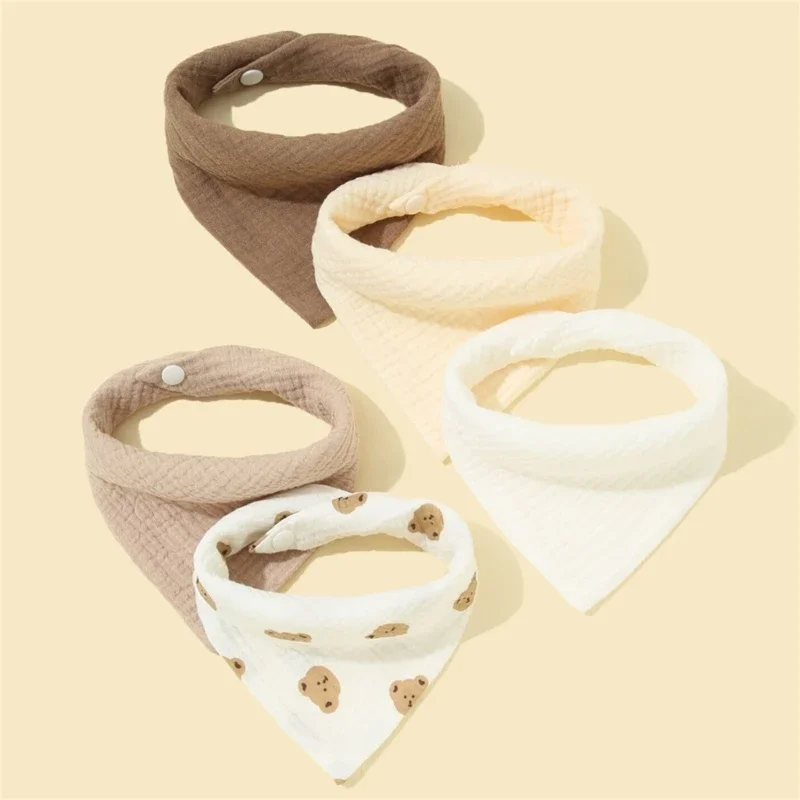5 Stück Fütterung Sabber Lätzchen Baumwolle Zubehör Neugeborenen einfarbig Knopf weiches Handtuch Baby Lätzchen Image