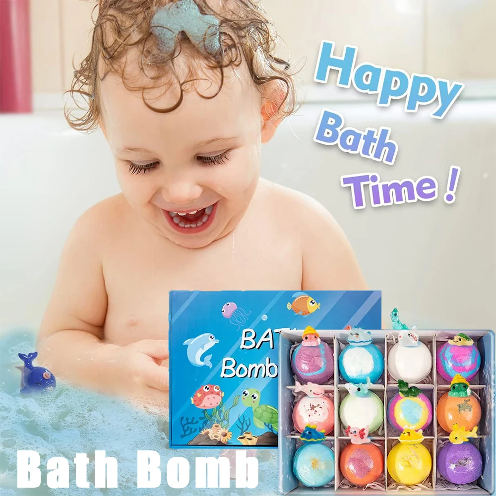 Kinder-Badesalz-Set mit Ozean-Thema und 12 Überraschungsspielzeugen, Organische Sichere Sprudelnde Badekugeln für Spaßiges und Entspannendes Badezeit-Abenteuer Image