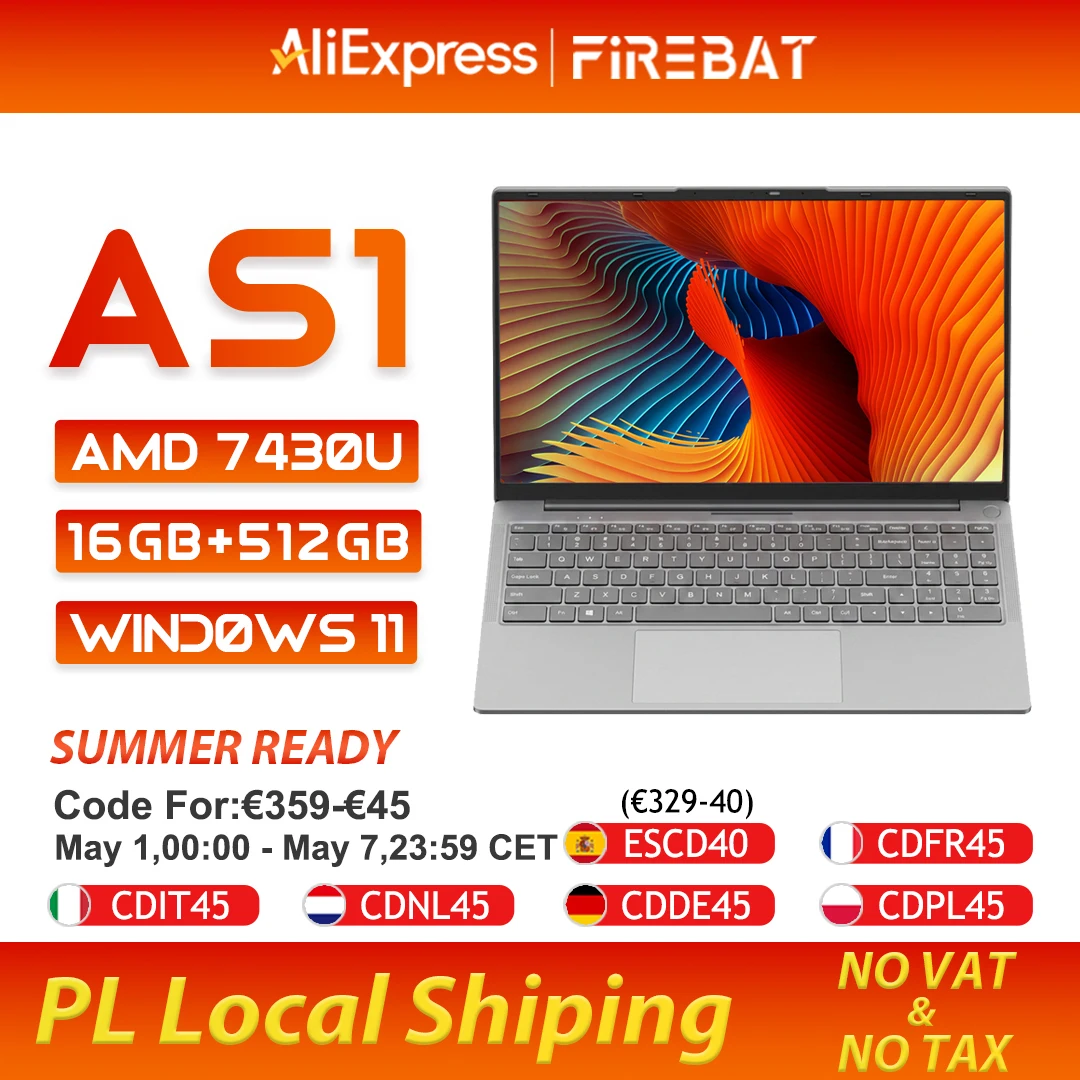 Firebat AS1 2026 Neuer Laptop AMD R5 7430U 16GB DDR4 512GB SSD 15,6 Zoll IPS Windows 11 Typ-C WIFI6 Volltastatur Notebook Image