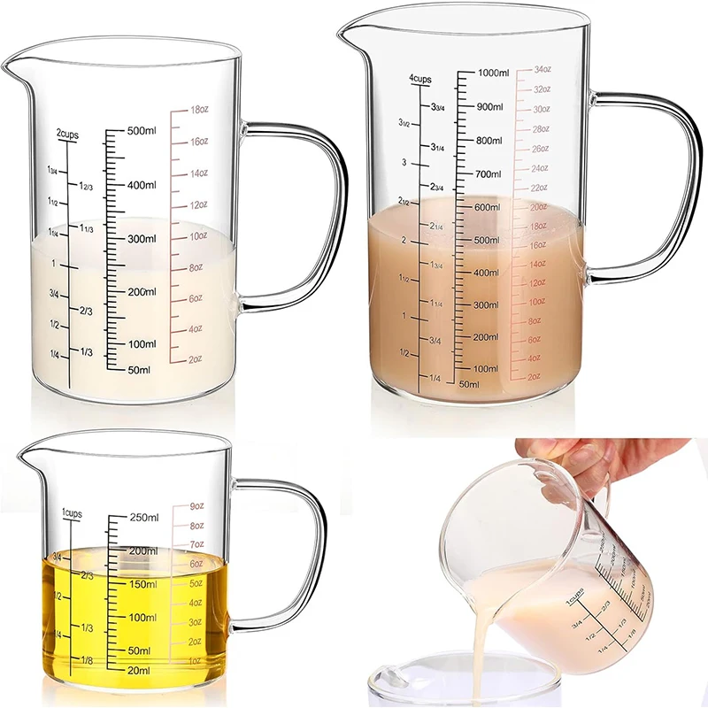 Messbecher aus Borosilikatglas, Klarglas, Skala, Becher mit Griff, V-förmiger Auslauf, Messbecher aus Glas für die Küche Image