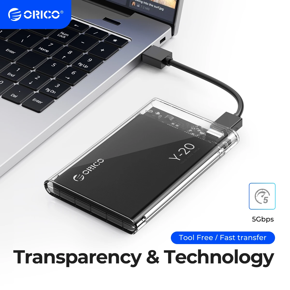 Orico sata to usb 3,0 Festplatten gehäuse 2,5 Zoll Typ-C externes Festplatten gehäuse für 7-9,5mm ssd/hdd Gehäuse Unterstützung uasp Image