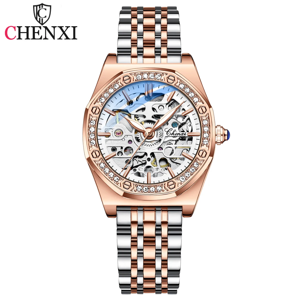 CHENXI Neue Frauen Automatische Mechanische Uhr Luxus Marke Elegante Damen Uhr Rose Gold Edelstahl Wasserdichte Armbanduhren