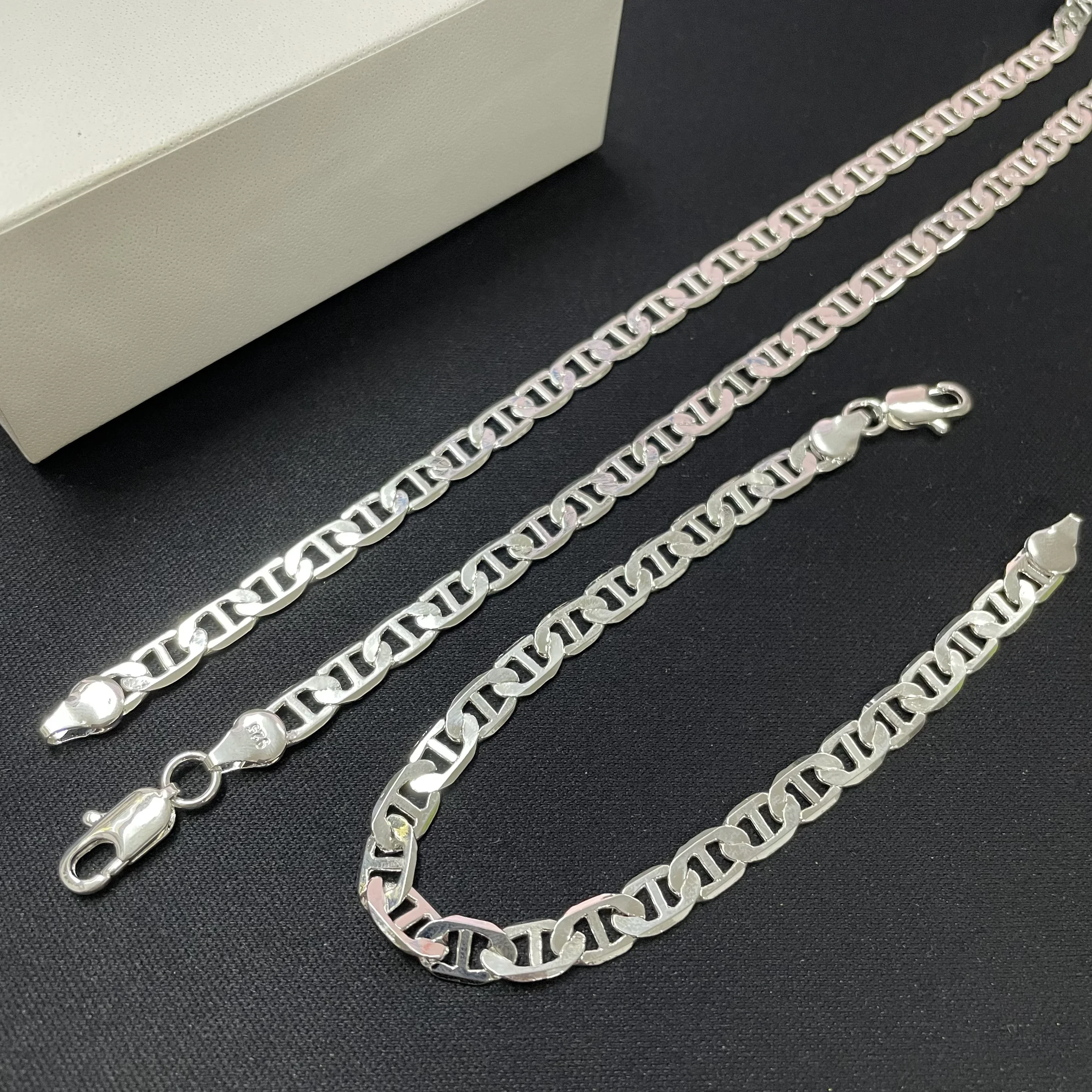 45-60CM 925 Sterling Silber 6MM Herren Halskette Armband Set 18K Vergoldung Luxus Qualität Schmuck Großhandel Zubehör Image