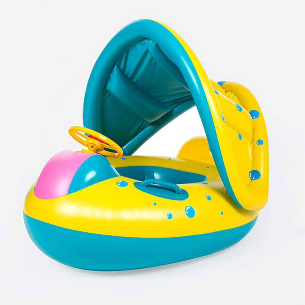 1pc Gelb Sonnenschirm Sitz Ring Mit Lenkrad Schwimmbad Aufblasbare Schwimmende Baby Sitz Image