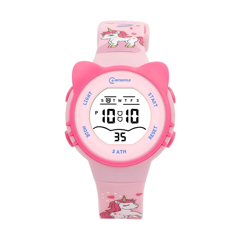 Kinderuhr für Mädchen, niedliche Cartoon-Elektronikuhren, wasserdichter Wecker, multifunktionale Armbanduhr für Jungen und Studenten